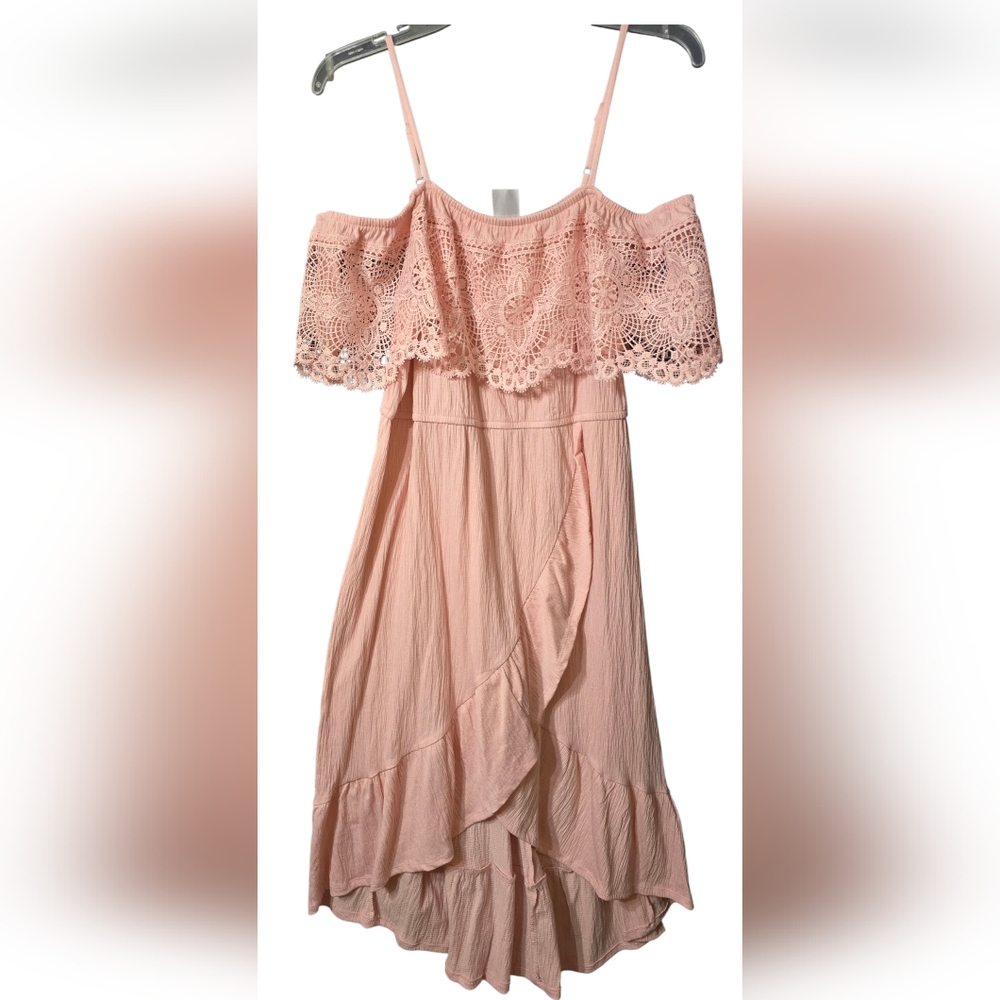 Boho Blush Lace Cold Shoulder High Low Dress DB1
